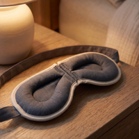 Close-up of the heated eye massager's padded eye cups and hinge