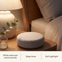 Sleep sound machine features: white noise and nature sounds, sleep timer, soft nightlight