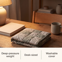 Weighted lap pad features: deep-pressure weight, desk-sized, washable cover